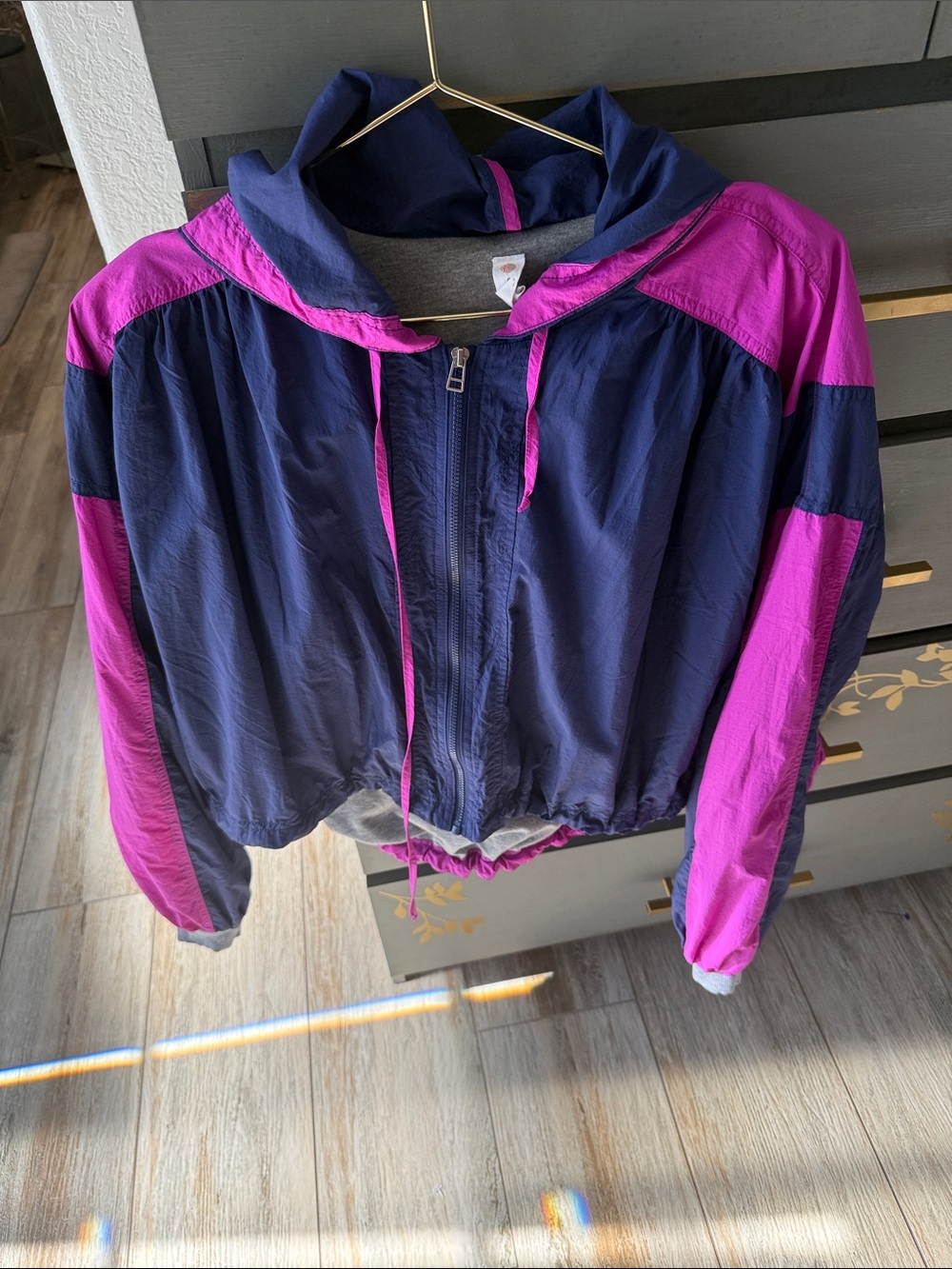 Navy and Bright Pink Hooded Windbreaker Jacket